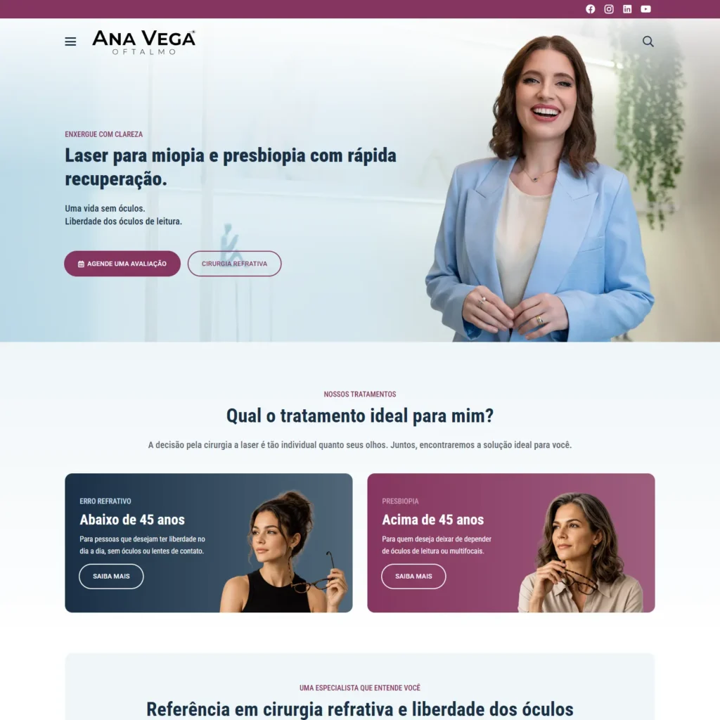 Site institucional da Dra. Ana Vega organizado pela Flowup para fortalecer autoridade médica, SEO, GEO e AEO.