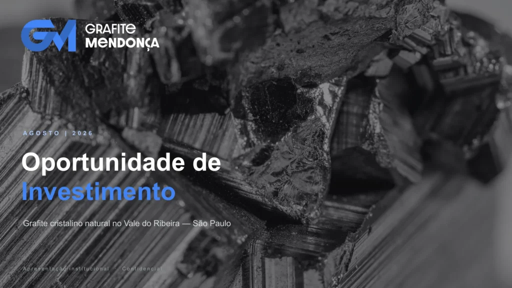 Capa da apresentação da Grafite Mendonça: Oportunidade de Investimento, grafite cristalino natural no Vale do Ribeira