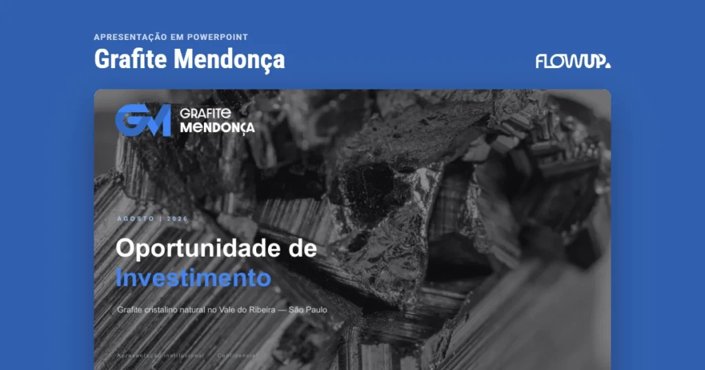 Peça em destaque sobre fundo na cor da marca, com o título Apresentação em PowerPoint: Grafite Mendonça