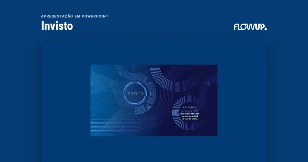 Peça em destaque sobre fundo na cor da marca, com o título Apresentação em PowerPoint: Invisto