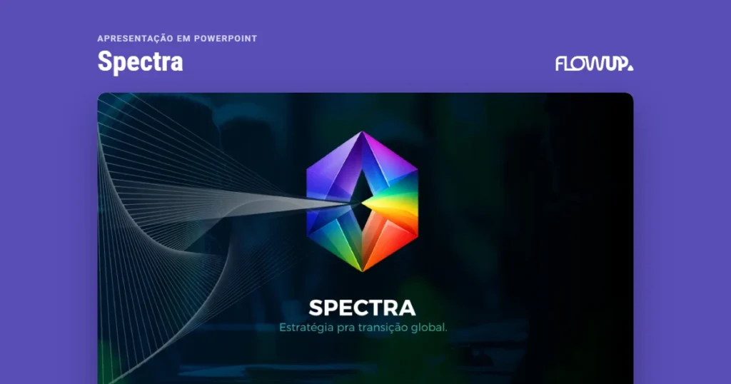 Peça em destaque sobre fundo na cor da marca, com o título Apresentação em PowerPoint: Spectra