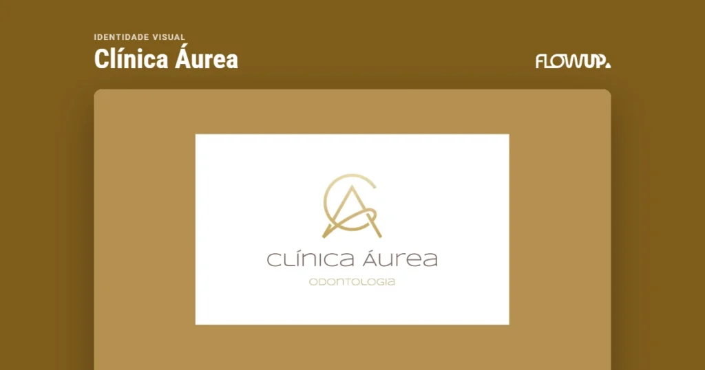 Peça em destaque sobre fundo na cor da marca, com o título Identidade visual: Clínica Áurea