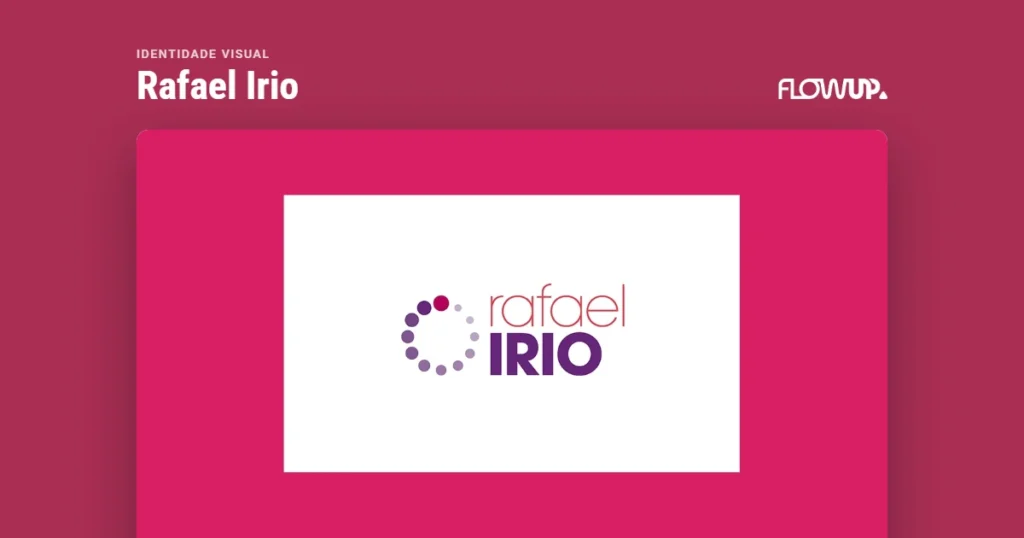 Peça em destaque sobre fundo na cor da marca, com o título Identidade visual: Rafael Irio