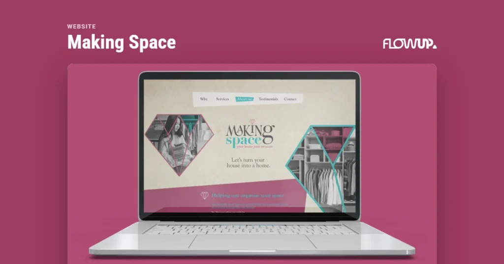 Peça em destaque sobre fundo na cor da marca, com o título Website: Making Space
