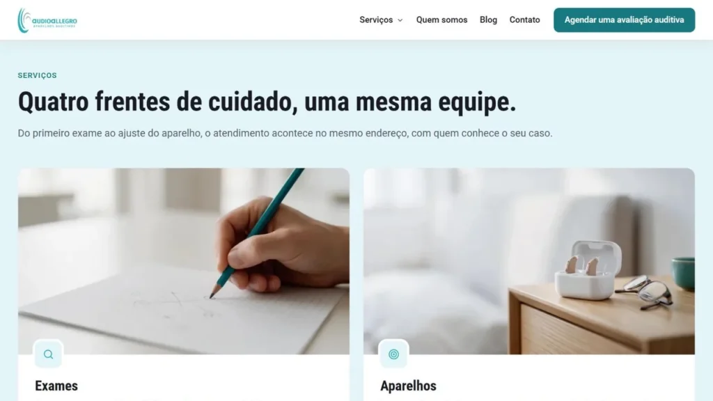 Seção Quatro frentes de cuidado, uma mesma equipe, com os cartões de Exames e Aparelhos
