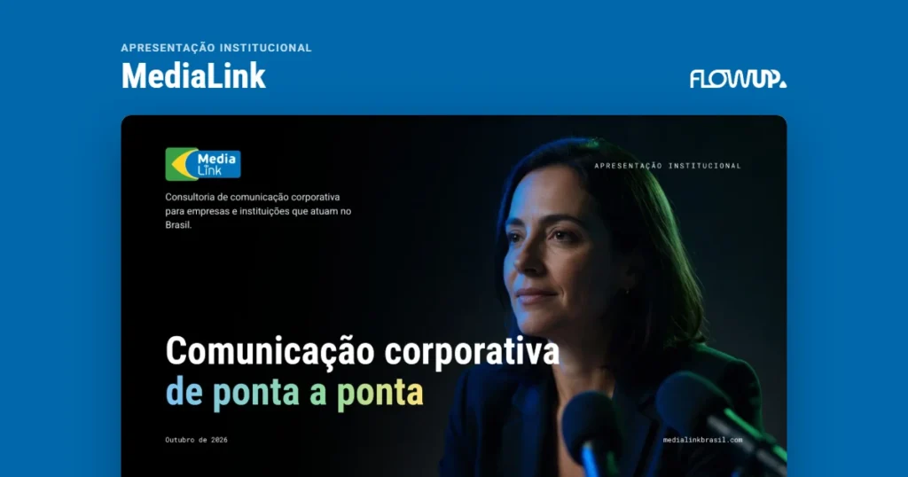 Peça em destaque sobre fundo na cor da marca, com o título Apresentação institucional: MediaLink