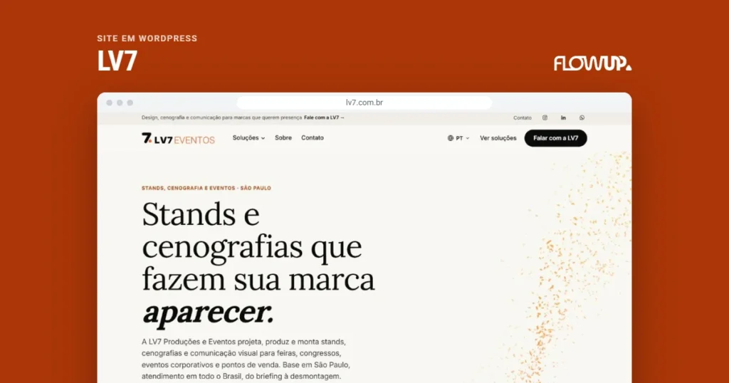 Recorte do site lv7.com.br em destaque sobre fundo na cor da marca, com o título Site em WordPress: LV7
